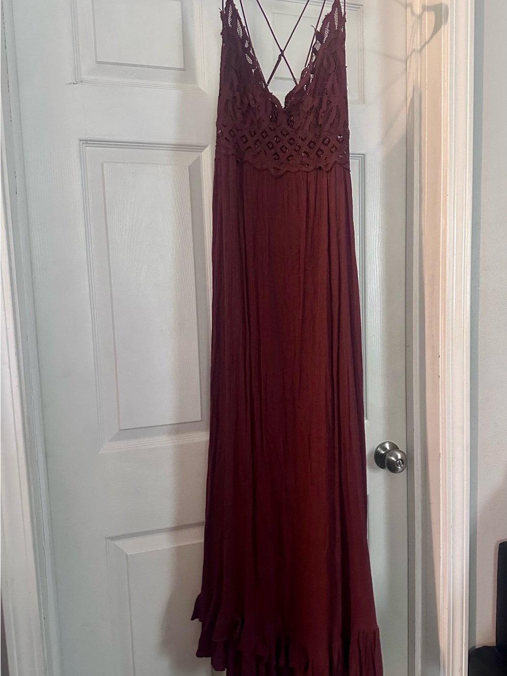 Free People Wine Lace-Top Maxi Dress